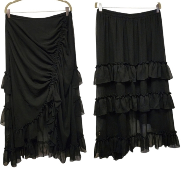 Black ruffled gypsy adjustable tiered Maxi Skirt - Picture 1 of 6
